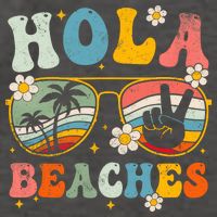 Hola Beaches Groovy Retro Funny Beach Vacation Summer Vector Backpack