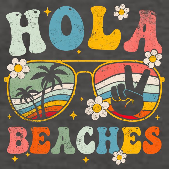 Hola Beaches Groovy Retro Funny Beach Vacation Summer Vector Backpack