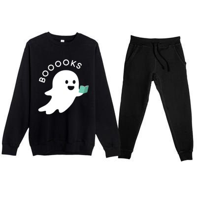 Halloween Booooks Ghost Reading Boo Read Books Library Great Gift Premium Crewneck Sweatsuit Set