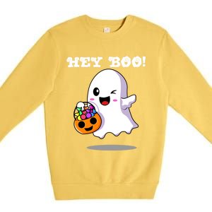 Hey Boo Ghost Trick Or Treat Funny Gift Premium Crewneck Sweatshirt