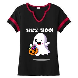 Hey Boo Ghost Trick Or Treat Funny Gift Ladies Halftime Notch Neck Tee