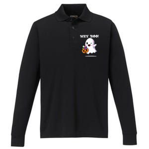 Hey Boo Ghost Trick Or Treat Funny Gift Performance Long Sleeve Polo