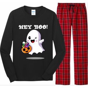 Hey Boo Ghost Trick Or Treat Funny Gift Long Sleeve Pajama Set