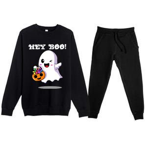 Hey Boo Ghost Trick Or Treat Funny Gift Premium Crewneck Sweatsuit Set