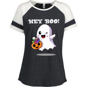 Hey Boo Ghost Trick Or Treat Funny Gift Enza Ladies Jersey Colorblock Tee