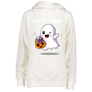 Hey Boo Ghost Trick Or Treat Funny Gift Womens Funnel Neck Pullover Hood