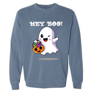 Hey Boo Ghost Trick Or Treat Funny Gift Garment-Dyed Sweatshirt