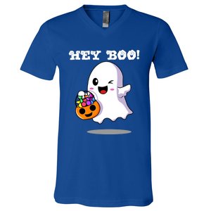 Hey Boo Ghost Trick Or Treat Funny Gift V-Neck T-Shirt