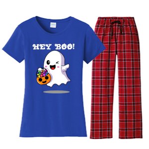 Hey Boo Ghost Trick Or Treat Funny Gift Women's Flannel Pajama Set