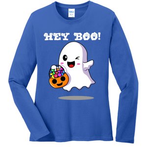 Hey Boo Ghost Trick Or Treat Funny Gift Ladies Long Sleeve Shirt