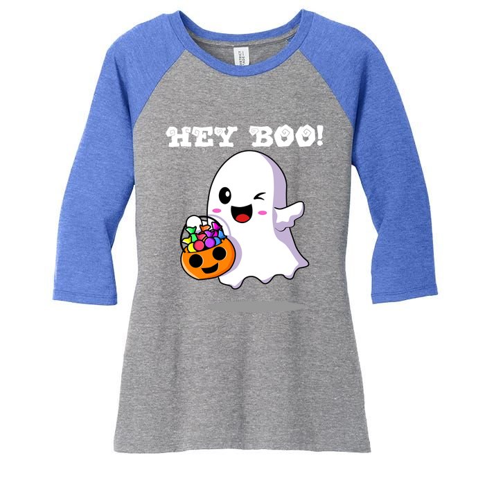 Hey Boo Ghost Trick Or Treat Funny Gift Women's Tri-Blend 3/4-Sleeve Raglan Shirt