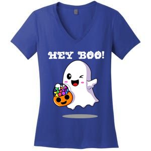 Hey Boo Ghost Trick Or Treat Funny Gift Women's V-Neck T-Shirt