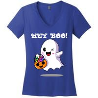 Hey Boo Ghost Trick Or Treat Funny Gift Women's V-Neck T-Shirt