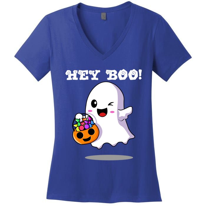 Hey Boo Ghost Trick Or Treat Funny Gift Women's V-Neck T-Shirt