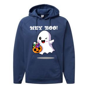 Hey Boo Ghost Trick Or Treat Funny Gift Performance Fleece Hoodie