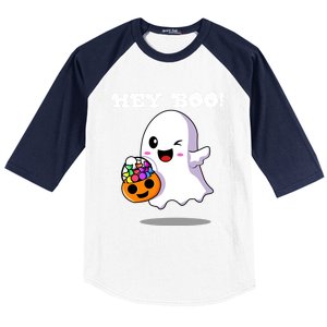 Hey Boo Ghost Trick Or Treat Funny Gift Baseball Sleeve Shirt