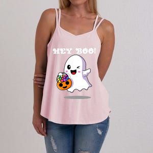 Hey Boo Ghost Trick Or Treat Funny Gift Women's Strappy Tank