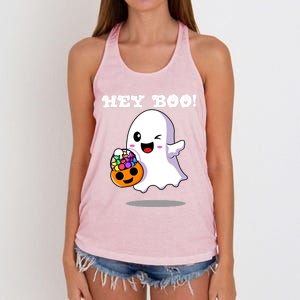 Hey Boo Ghost Trick Or Treat Funny Gift Women's Knotted Racerback Tank