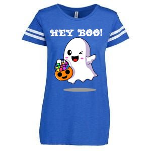 Hey Boo Ghost Trick Or Treat Funny Gift Enza Ladies Jersey Football T-Shirt