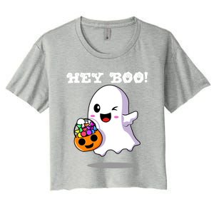 Hey Boo Ghost Trick Or Treat Funny Gift Women's Crop Top Tee