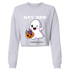 Hey Boo Ghost Trick Or Treat Funny Gift Cropped Pullover Crew