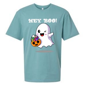 Hey Boo Ghost Trick Or Treat Funny Gift Sueded Cloud Jersey T-Shirt