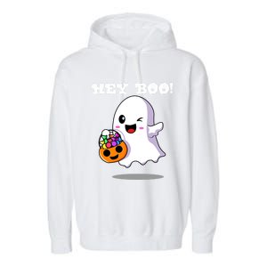 Hey Boo Ghost Trick Or Treat Funny Gift Garment-Dyed Fleece Hoodie