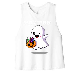 Hey Boo Ghost Trick Or Treat Funny Gift Women's Racerback Cropped Tank