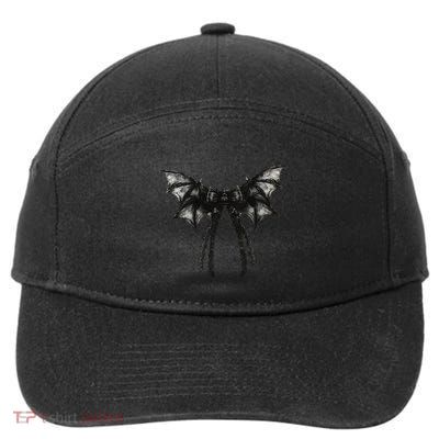 Halloween Bat Gothic Coquette Bow Retro Halloween 7-Panel Snapback Hat