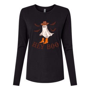 Hey Boo Ghost Western Cow Funny Halloween Spooky Cute Gift Womens Cotton Relaxed Long Sleeve T-Shirt