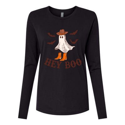 Hey Boo Ghost Western Cow Funny Halloween Spooky Cute Gift Womens Cotton Relaxed Long Sleeve T-Shirt