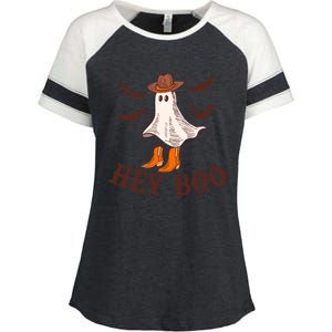 Hey Boo Ghost Western Cow Funny Halloween Spooky Cute Gift Enza Ladies Jersey Colorblock Tee