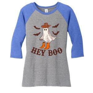 Hey Boo Ghost Western Cow Funny Halloween Spooky Cute Gift Women's Tri-Blend 3/4-Sleeve Raglan Shirt