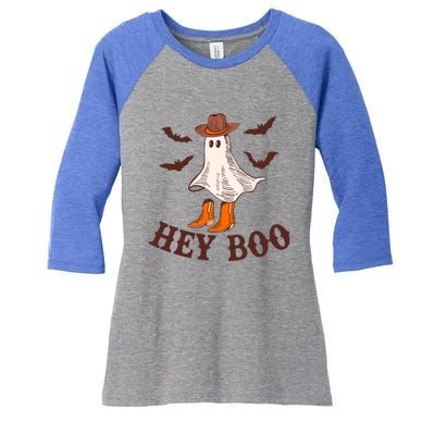 Hey Boo Ghost Western Cow Funny Halloween Spooky Cute Gift Women's Tri-Blend 3/4-Sleeve Raglan Shirt