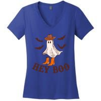 Hey Boo Ghost Western Cow Funny Halloween Spooky Cute Gift Women's V-Neck T-Shirt