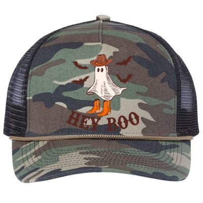 Hey Boo Ghost Western Cow Funny Halloween Spooky Cute Gift Retro Rope Trucker Hat Cap