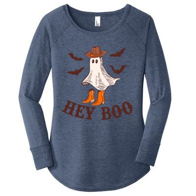 Hey Boo Ghost Western Cow Funny Halloween Spooky Cute Gift Women's Perfect Tri Tunic Long Sleeve Shirt