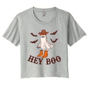 Hey Boo Ghost Western Cow Funny Halloween Spooky Cute Gift Women's Crop Top Tee