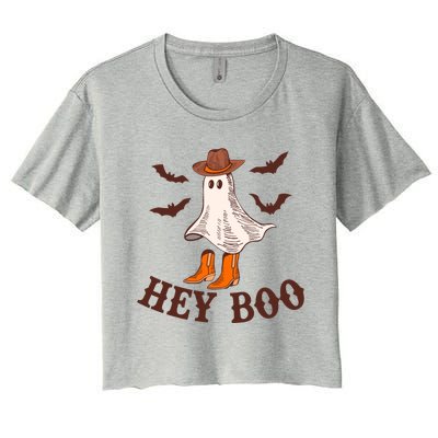 Hey Boo Ghost Western Cow Funny Halloween Spooky Cute Gift Women's Crop Top Tee