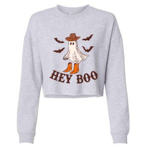 Hey Boo Ghost Western Cow Funny Halloween Spooky Cute Gift Cropped Pullover Crew