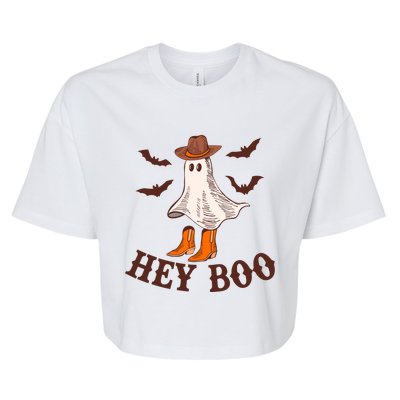 Hey Boo Ghost Western Cow Funny Halloween Spooky Cute Gift Bella+Canvas Jersey Crop Tee