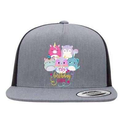 Happy Birthday Girl Squish Squad Mallow Girl Cute Flat Bill Trucker Hat