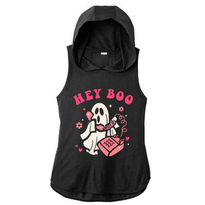 Hey Boo Ghost Halloween Ladies PosiCharge Tri-Blend Wicking Draft Hoodie Tank