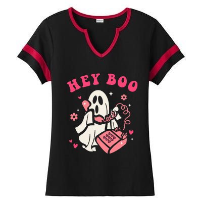 Hey Boo Ghost Halloween Ladies Halftime Notch Neck Tee