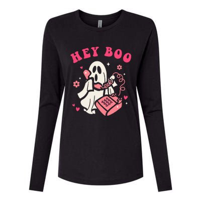 Hey Boo Ghost Halloween Womens Cotton Relaxed Long Sleeve T-Shirt