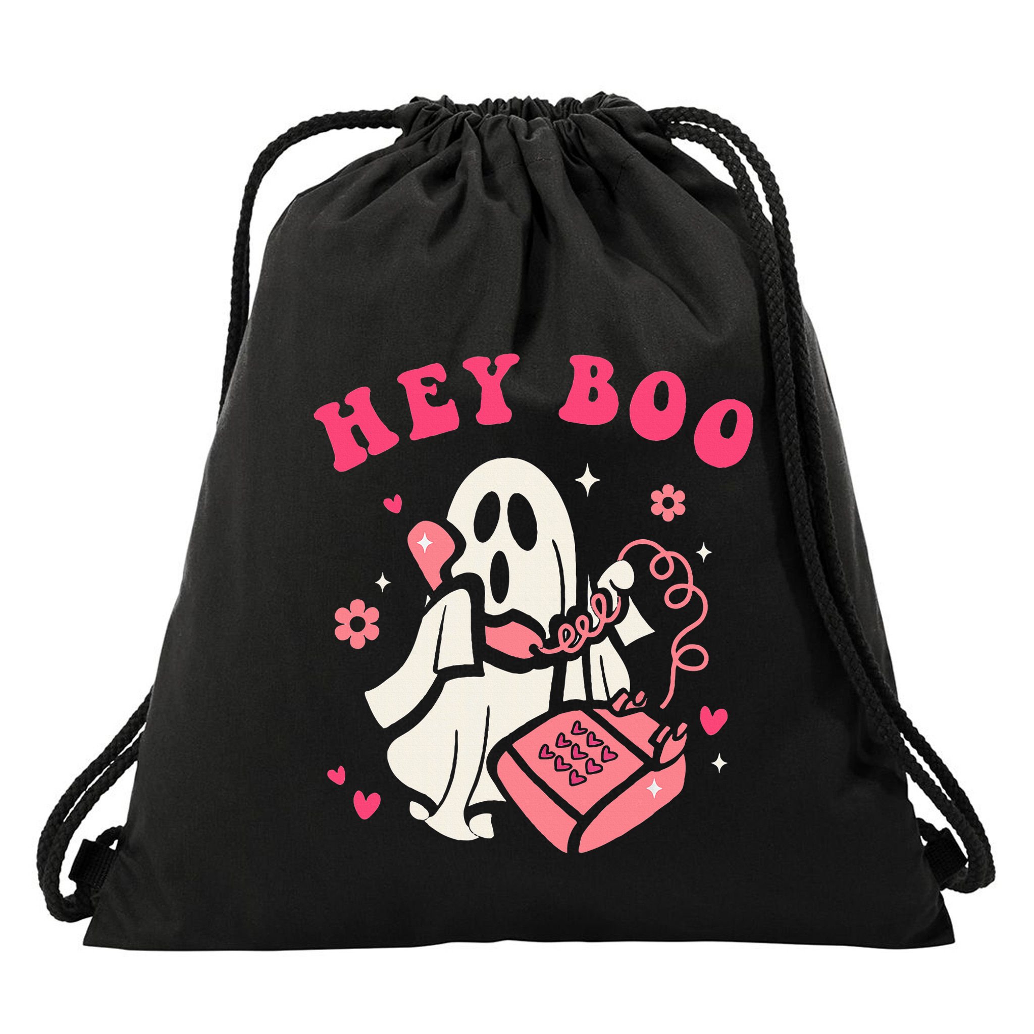 Hey Boo Ghost Halloween Drawstring Bag