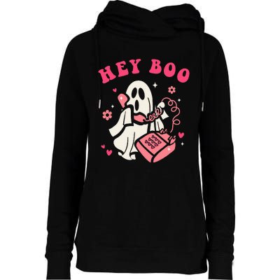 Hey Boo Ghost Halloween Womens Funnel Neck Pullover Hood