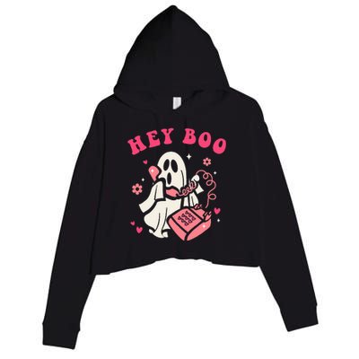 Hey Boo Ghost Halloween Crop Fleece Hoodie