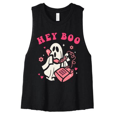 Hey Boo Ghost Halloween Women's Racerback Cropped Tank