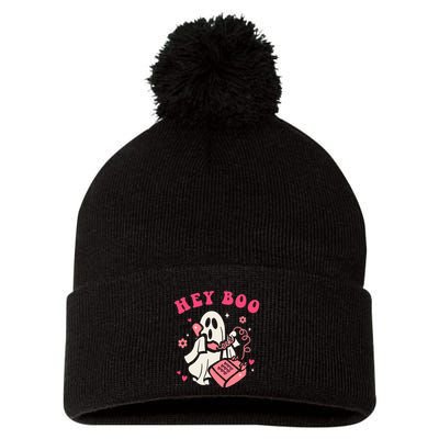 Hey Boo Ghost Halloween Pom Pom 12in Knit Beanie